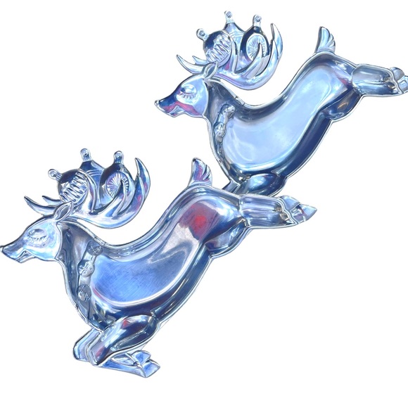 Pair of Lenox Aluminum Christmas Yuletide Reindeer Dish Trinket Trays - Retired - Picture 2 of 4